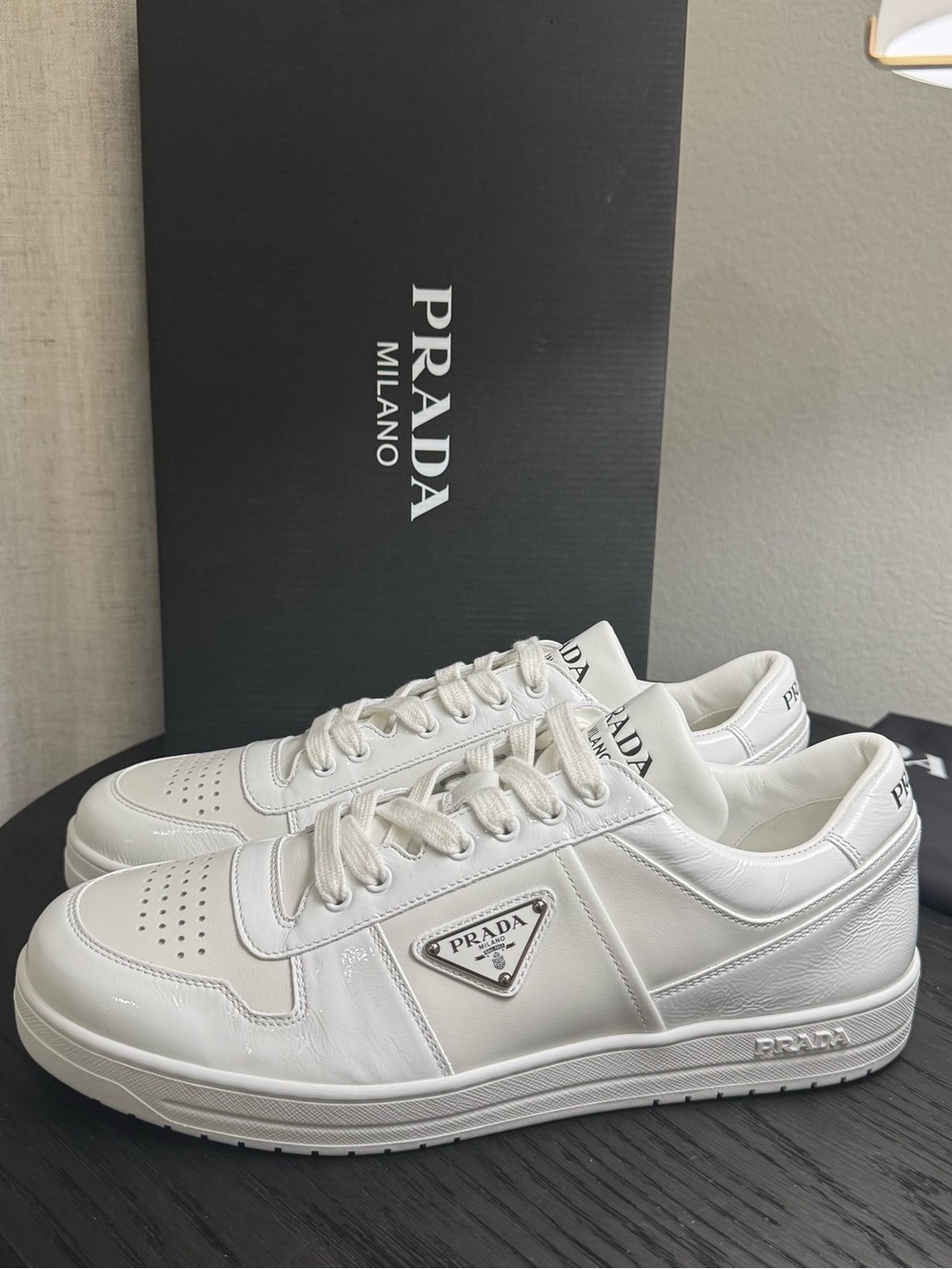 Prada Downtown Sneakers Low-Top Leather White 9.5 - Picture 1 of 9